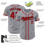 Custom Name and Number Authentic Gray Black Pinstripe Red Baseball Jersey Personalized Gray Black Pinstripe Red Authentic