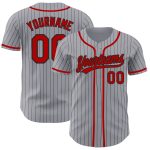 Custom Name and Number Authentic Gray Black Pinstripe Red Baseball Jersey Personalized Gray Black Pinstripe Red Authentic