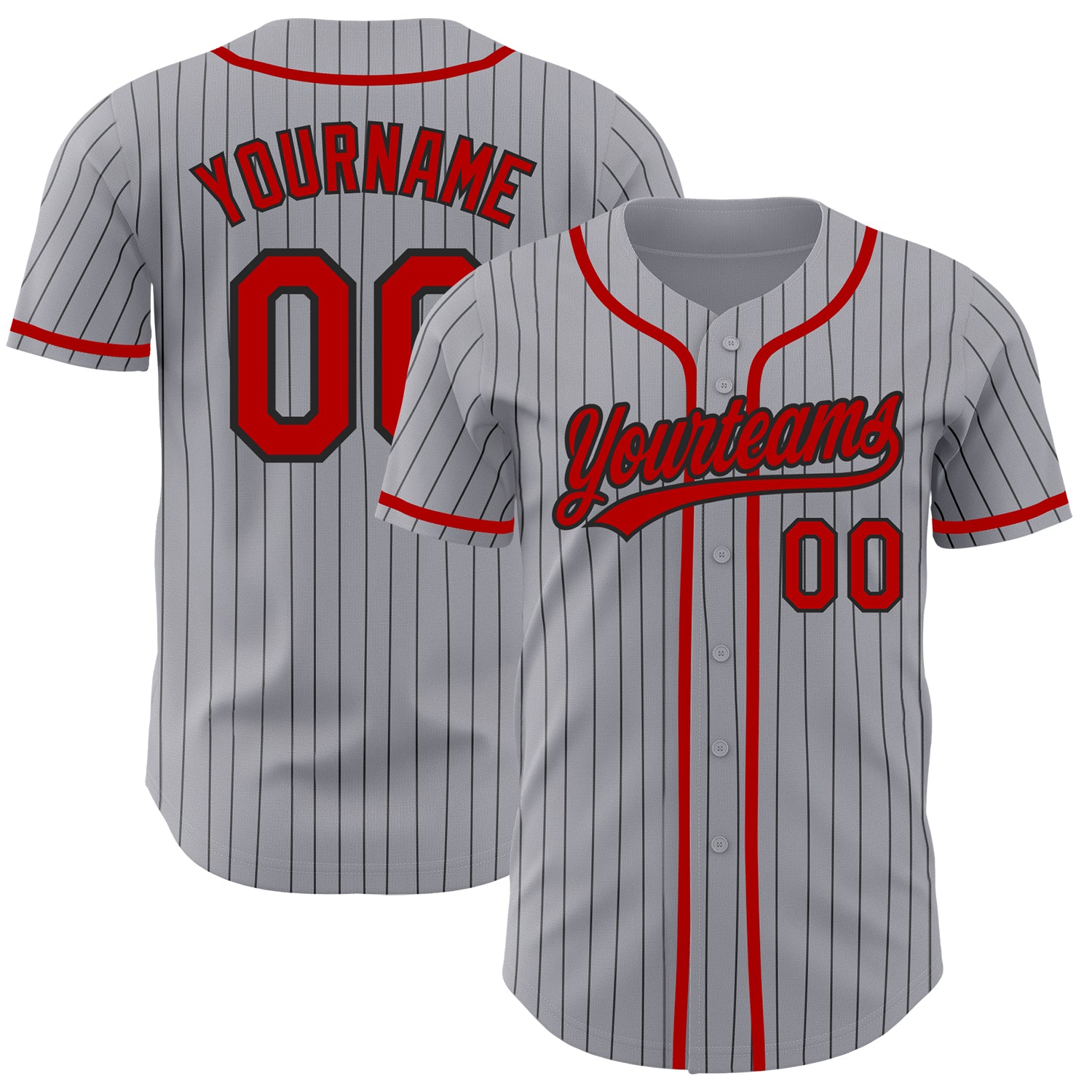Custom Name and Number Authentic Gray Black Pinstripe Red Baseball Jersey Personalized Gray Black Pinstripe Red Authentic