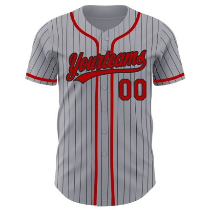 Custom Name and Number Authentic Gray Black Pinstripe Red Baseball Jersey Personalized Gray Black Pinstripe Red Authentic