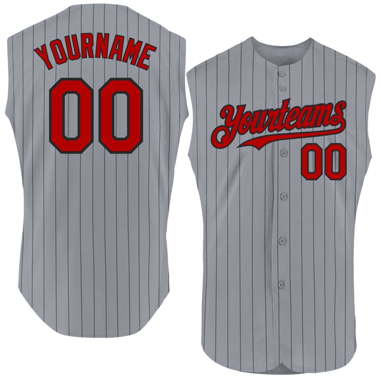 Custom Pinstripe Baseball Jersey Red Gray Black - Personalized Sleeveless Team Name & Number Personalized Gray Black Pinstripe