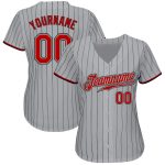 Custom Name Number Personalized Baseball Jersey Red Black Gray Black Pinstripe Authentic Personalized Gray Black Pinstripe