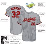 Custom Name Number Personalized Baseball Jersey Red Black Gray Black Pinstripe Authentic Personalized Gray Black Pinstripe