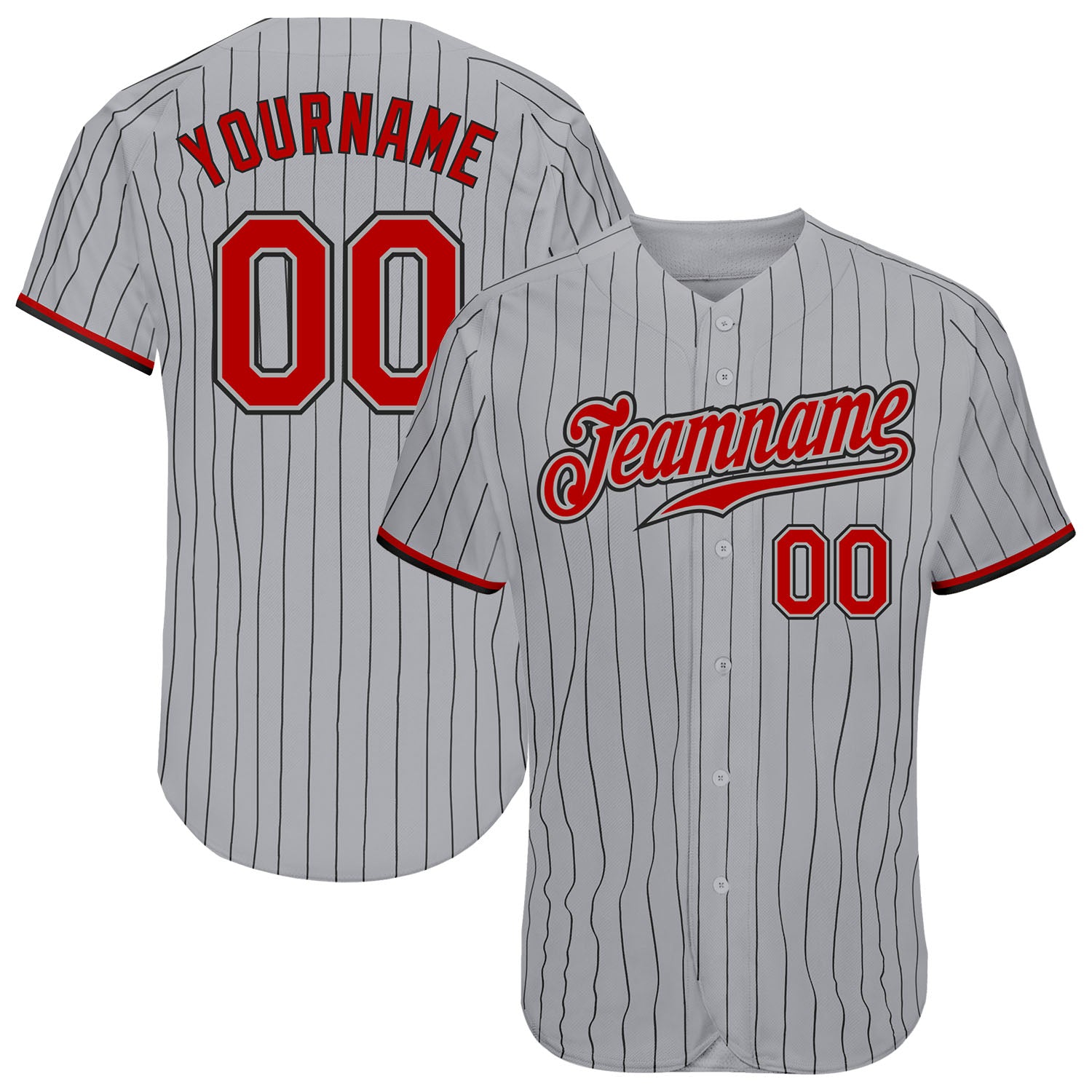 Custom Name Number Personalized Baseball Jersey Red Black Gray Black Pinstripe Authentic Personalized Gray Black Pinstripe