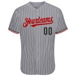 Custom Name and Number Authentic Baseball Jersey - Personalized Gray Black Pinstripe Red-White Design Personalized Gray Black