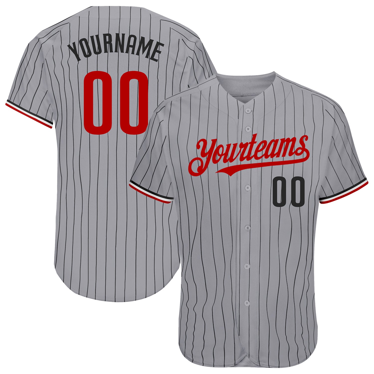 Custom Name and Number Authentic Baseball Jersey - Personalized Gray Black Pinstripe Red-White Design Personalized Gray Black