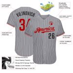 Custom Name and Number Authentic Baseball Jersey - Personalized Gray Black Pinstripe Red-White Design Personalized Gray Black