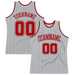 Custom Pinstripe Basketball Jersey - Personalized Gray Black Red-White Team Name and Number Authentic Personalized Gray Black