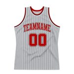 Custom Pinstripe Basketball Jersey - Personalized Gray Black Red-White Team Name and Number Authentic Personalized Gray Black