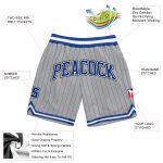 Custom Name and Number Authentic Basketball Shorts - Gray Black Pinstripe Royal-White Team Apparel Personalized Gray Black