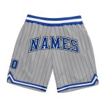 Custom Name and Number Authentic Basketball Shorts - Gray Black Pinstripe Royal-White Team Apparel Personalized Gray Black