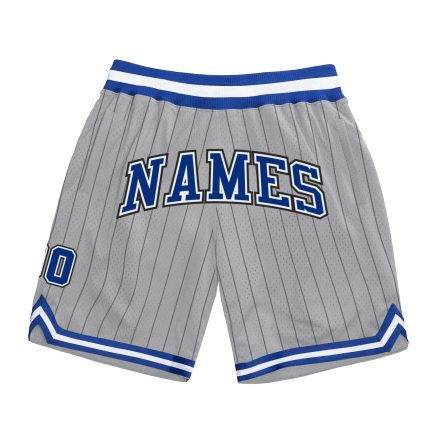 Custom Name and Number Authentic Basketball Shorts - Gray Black Pinstripe Royal-White Team Apparel Personalized Gray Black