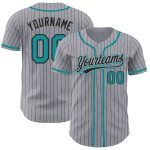 Custom Authentic Baseball Jersey Personalized Gray Black Pinstripe Teal with Team Name and Number Personalized Gray Black