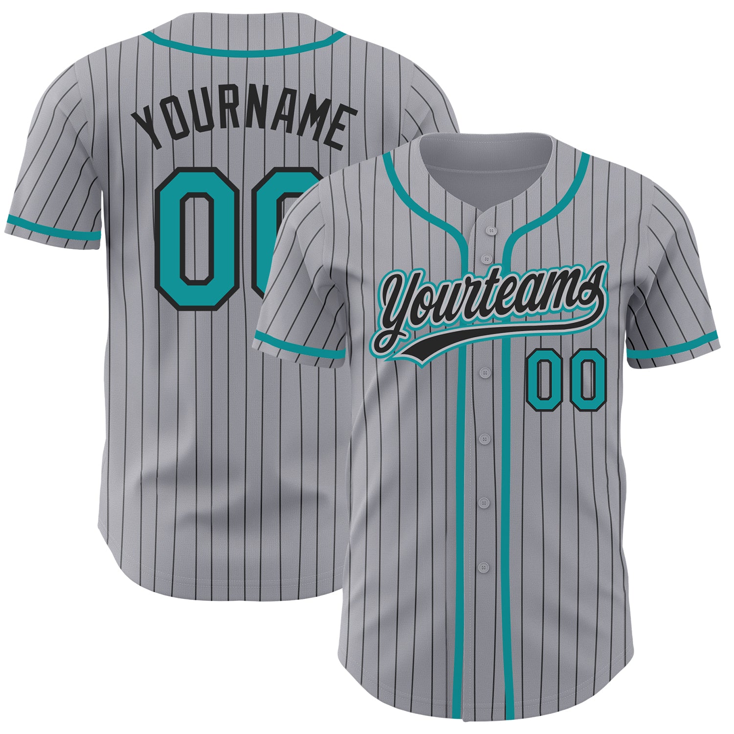 Custom Authentic Baseball Jersey Personalized Gray Black Pinstripe Teal with Team Name and Number Personalized Gray Black