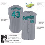 Custom Teal Baseball Jersey with Personalized Gray Black Pinstripe Design, Sleeveless, Team Name & Number Personalized Gray
