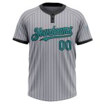 Custom Teal Two-Button Unisex Softball Jersey with Personalized Name and Number - Gray Black Pinstripe Design Personalized