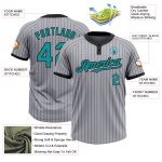 Custom Teal Two-Button Unisex Softball Jersey with Personalized Name and Number - Gray Black Pinstripe Design Personalized