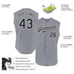 Custom Name and Number Personalized Sleeveless Baseball Jersey - Gray Black Pinstripe Authentic Team Apparel Personalized