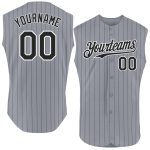 Custom Name and Number Personalized Sleeveless Baseball Jersey - Gray Black Pinstripe Authentic Team Apparel Personalized