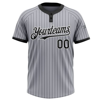 Custom Name and Number Unisex Softball Jersey, Personalized Gray Black Pinstripe Two-Button Design Personalized Gray Black
