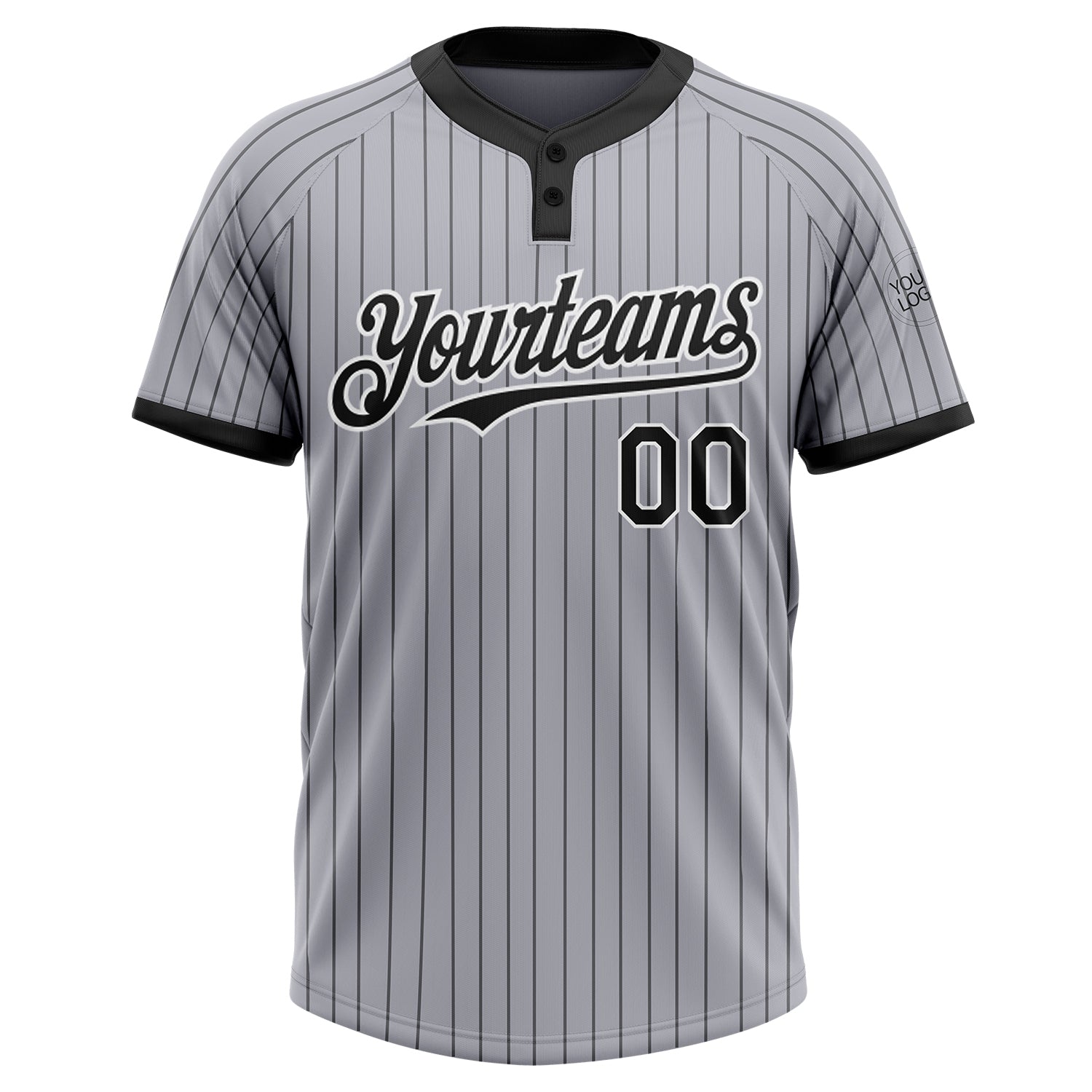 Personalized Gray Black Pinstripe White Two-Button Unisex Softball Jersey Team Custom Name and Number Custom Name and Number Unisex Softball Jersey, Personalized Gray Black Pinstripe Two-Button Design Personalized Gray Black - Image 2