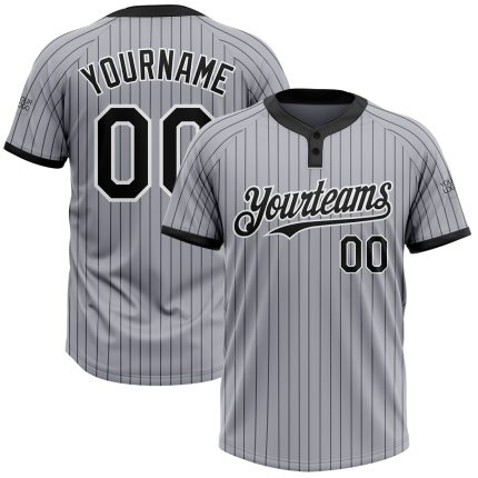 Custom Name and Number Unisex Softball Jersey, Personalized Gray Black Pinstripe Two-Button Design Personalized Gray Black