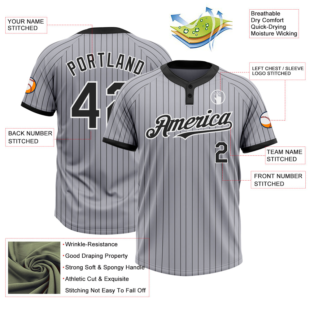 Personalized Gray Black Pinstripe White Two-Button Unisex Softball Jersey Team Custom Name and Number Custom Name and Number Unisex Softball Jersey, Personalized Gray Black Pinstripe Two-Button Design Personalized Gray Black - Image 3