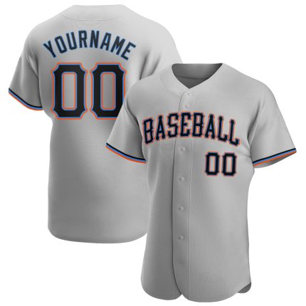 Custom Authentic Baseball Jersey Personalized Gray Black-Powder Blue with Team Name and Number Personalized Gray Black-Powder