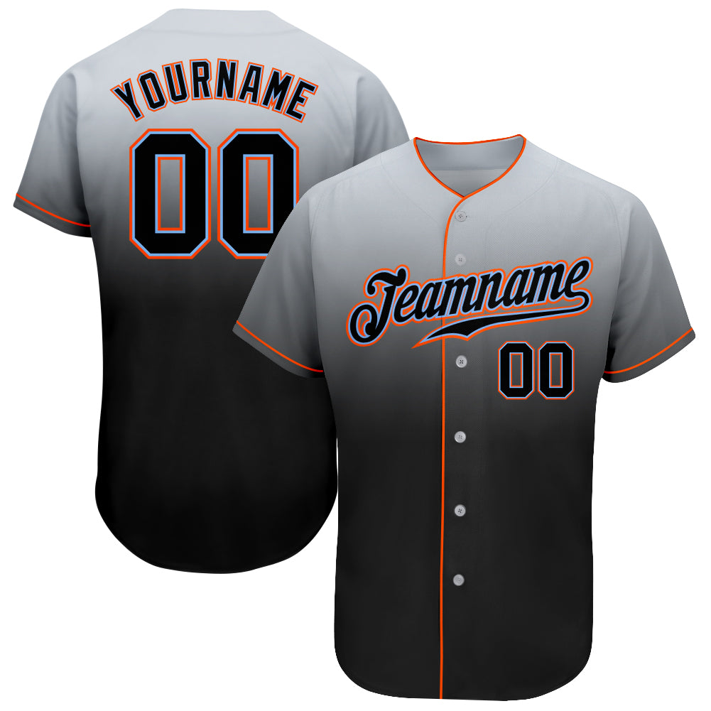Custom Name and Number Personalized Baseball Jersey - Gray Black Powder Blue Authentic Fade Fashion Style Personalized Gray