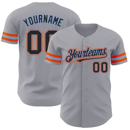 Personalized Authentic Baseball Jersey in Gray Black Powder Blue and Orange Personalized Gray Black Powder Blue-Orange Authentic