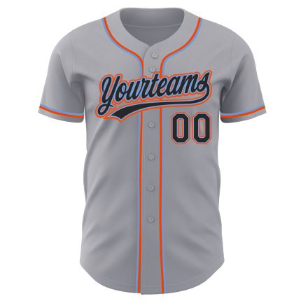 Custom Baseball Jersey with Personalized Name and Number - Gray Black Powder Blue Orange Authentic Design Personalized Gray