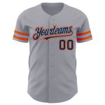 Personalized Authentic Baseball Jersey in Gray Black Powder Blue and Orange Personalized Gray Black Powder Blue-Orange Authentic
