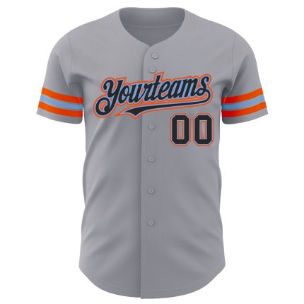 Personalized Authentic Baseball Jersey in Gray Black Powder Blue and Orange Personalized Gray Black Powder Blue-Orange Authentic