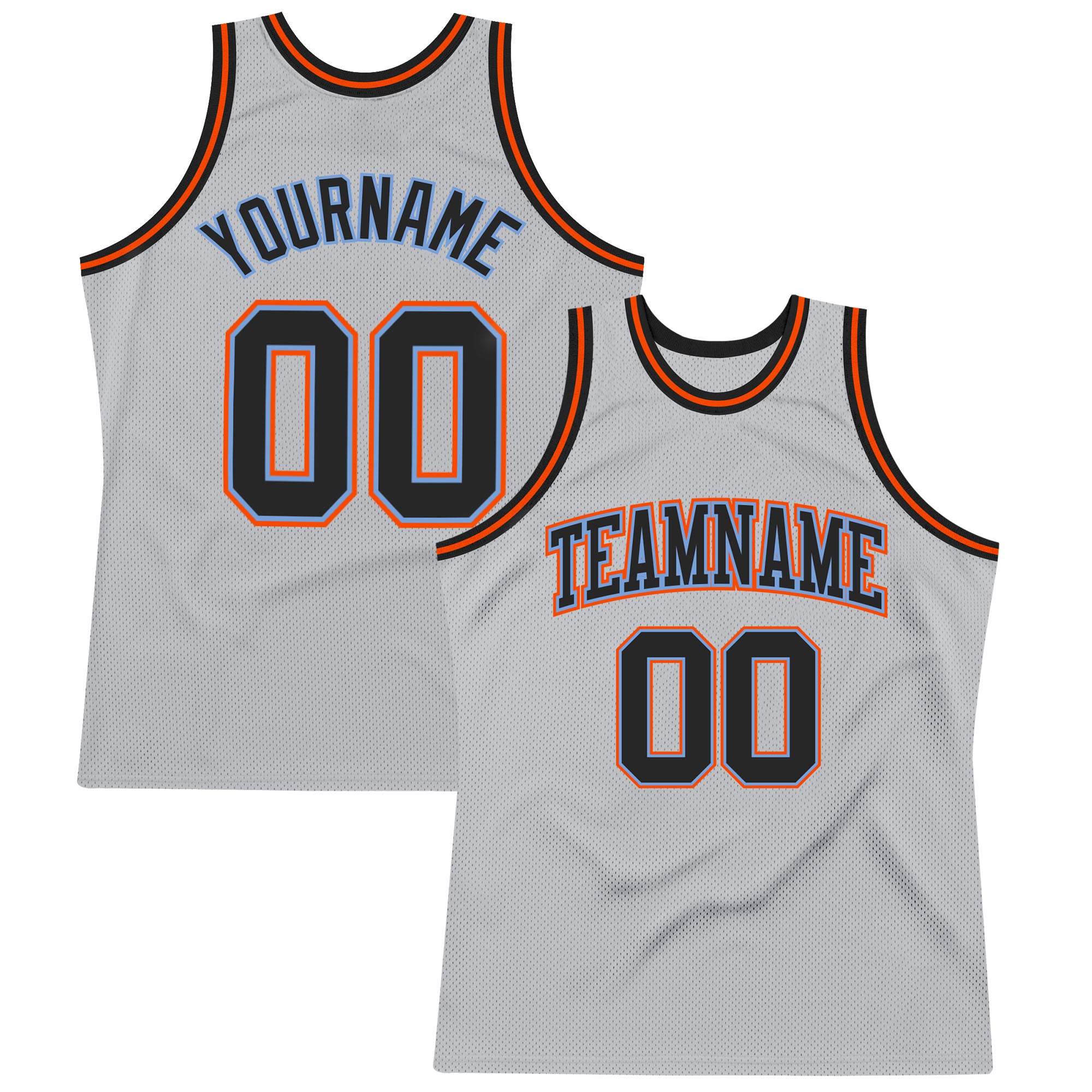 Custom Personalized Basketball Jersey - Gray Black Powder Blue Orange | Authentic Throwback Team Name & Number Personalized