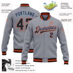 Custom Team Varsity Letterman Jacket with Name and Number - Personalized Gray Black Powder Blue Orange Full-Snap Bomber Personalized
