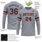 Custom Team Performance T-Shirt with Name and Number - Gray Black Powder Blue-Orange Long Sleeve Personalized Gray Black