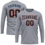 Custom Team Performance T-Shirt with Name and Number - Gray Black Powder Blue-Orange Long Sleeve Personalized Gray Black
