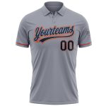 Custom Team Name Number Performance Golf Polo Shirt Gray Black Powder Blue Orange Personalized Gray Black Powder Blue-Orange