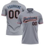 Custom Team Name Number Performance Golf Polo Shirt Gray Black Powder Blue Orange Personalized Gray Black Powder Blue-Orange