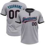 Custom Team Softball Jersey with Personalized Name and Number - Unisex Gray Black Powder Blue Orange Two-Button Design Personalized
