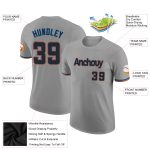 Custom Name Number Performance T-Shirt - Personalized Gray Black-Powder Blue Team Shirt Personalized Gray Black-Powder Blue
