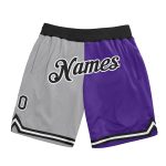 Custom Name Number Authentic Basketball Shorts Gray Black Purple Throwback Split Fashion Personalized Gray Black-Purple Authentic