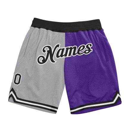 Custom Name Number Authentic Basketball Shorts Gray Black Purple Throwback Split Fashion Personalized Gray Black-Purple Authentic