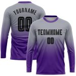 Custom Soccer Jersey Uniform with Personalized Name and Number, Gray Black-Purple Fade, Long Sleeve Fashion Design Personalized