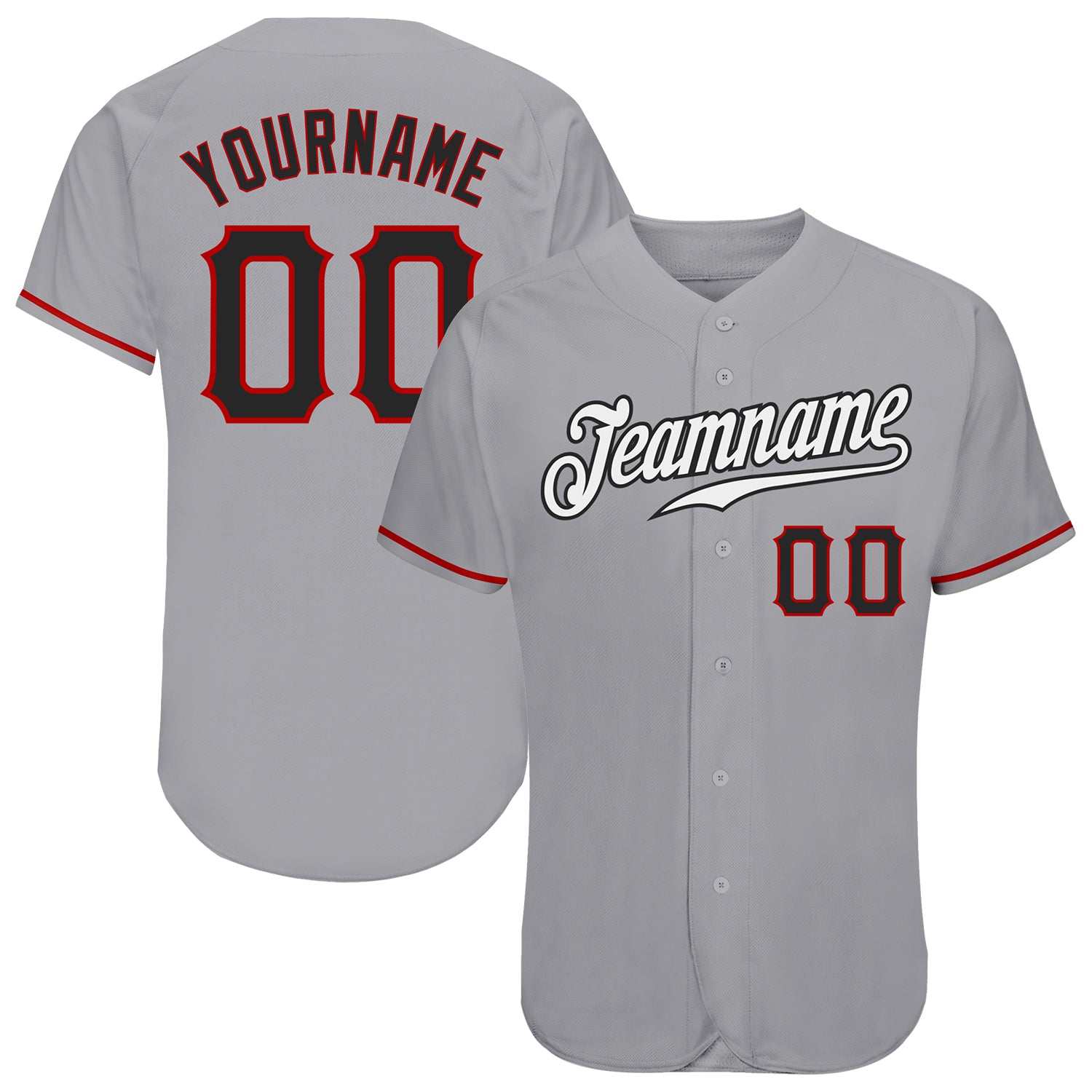 Custom Name and Number Personalized Baseball Jersey - Gray Black Red Authentic Team Jersey Personalized Gray Black-Red Authentic