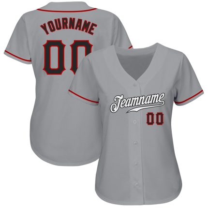 Custom Name and Number Personalized Baseball Jersey - Gray Black Red Authentic Team Jersey Personalized Gray Black-Red Authentic