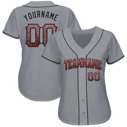 Custom Name and Number Authentic Baseball Jersey - Personalized Gray Black-Red Drift Fashion Team Wear Personalized Gray