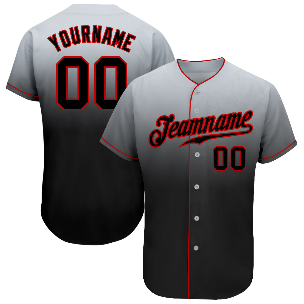 Custom Name and Number Personalized Gray Black Red Baseball Jersey - Authentic Fade Team Fashion Personalized Gray Black-Red