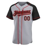 Custom Name and Number Gray Black-Red Baseball Jersey - Personalized Authentic Raglan Sleeves Team Apparel Personalized Gray
