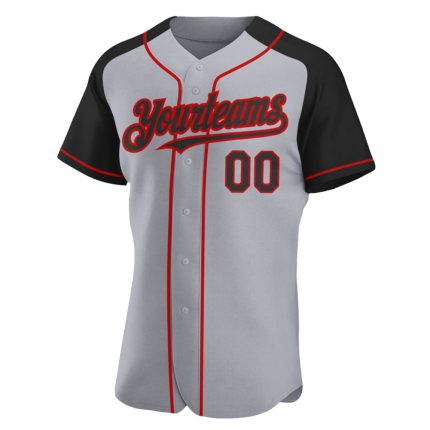 Custom Name and Number Gray Black-Red Baseball Jersey - Personalized Authentic Raglan Sleeves Team Apparel Personalized Gray